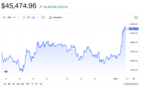 Bitcoin price spike above $45,800 caused over $73 million in short liquidations Bitcoin price spike above $45,800 caused over $73 million in short liquidations